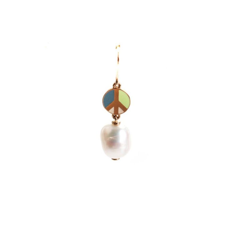 Alison Lou Womens 14K Yellow Gold Freshwater Pearl Peace Sign Enamel Single Drop